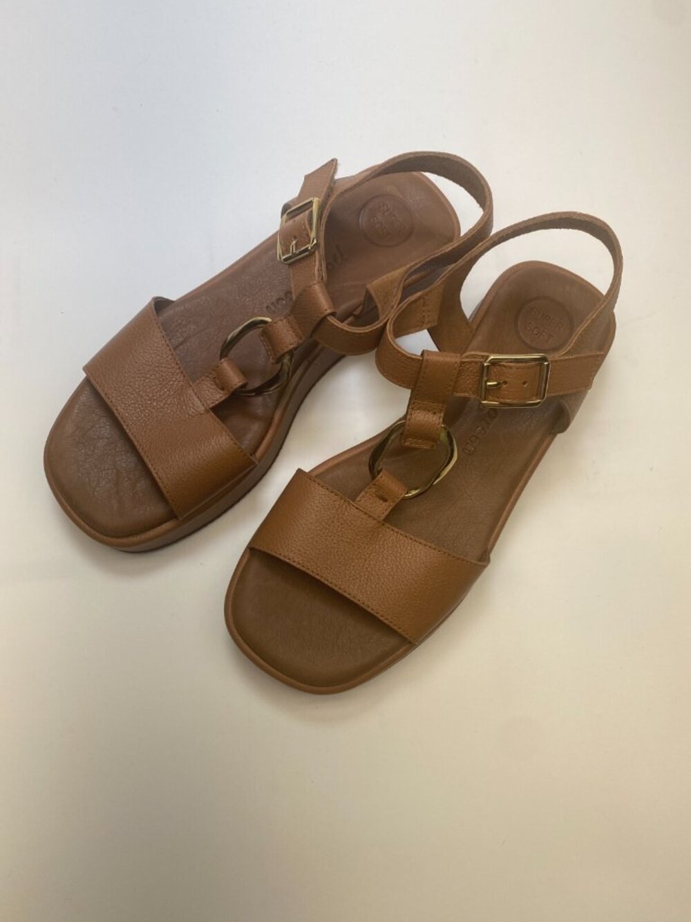 Paul Green Womens Taos Platform Brown Leather Super Soft Sandal Sz EU 3.5/ US 6